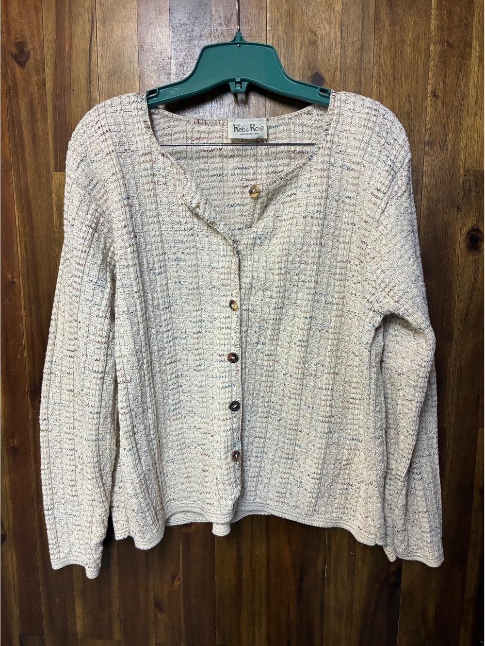 Reba Rose Vintage 90s Speckled Cotton Cardigan Medium Made in USA Cottagecore